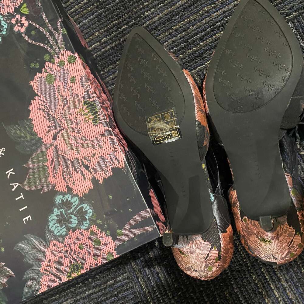 Kelly & Katie Onirella Floral Tapestry Pointed Toe Ruffle Heel Pumps